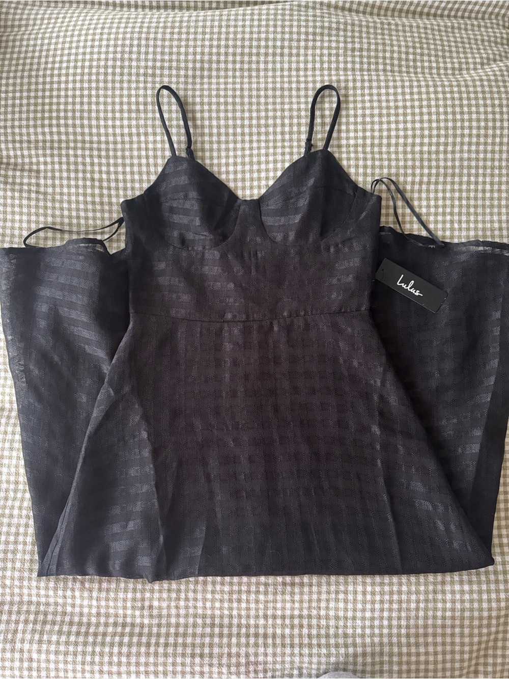 Lulu's Holding On Black Plaid Mesh Sleeveless Midi Dress